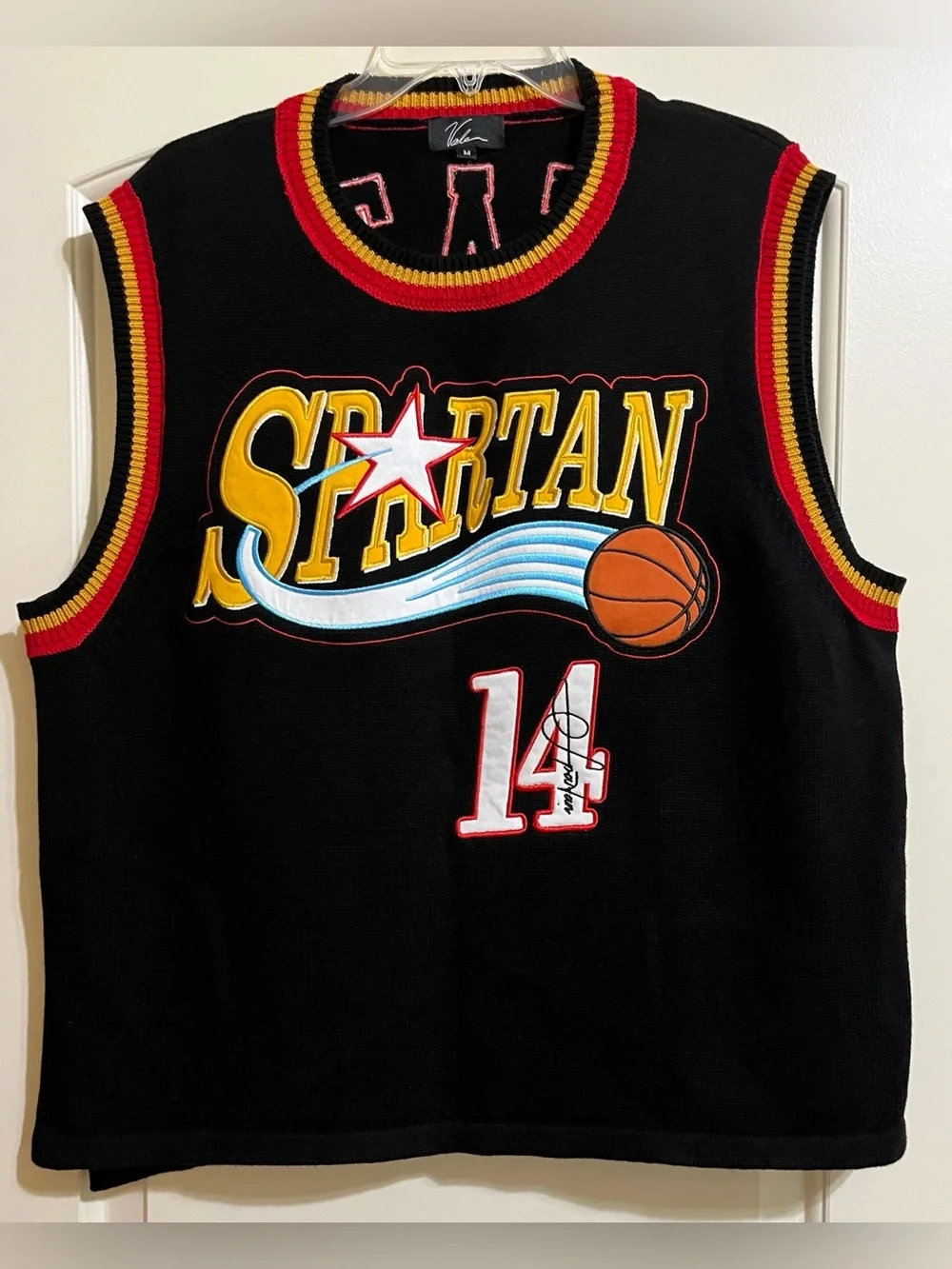 Spartan State #14 Black Graphic Basketball Sleeveless Sweater Vest Medium